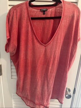 Express Red V-Neck Tee